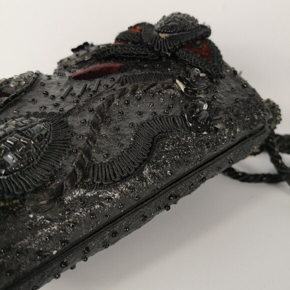 VTG Mary Frances Black Burgundy Velvet Embellished Beaded Small Shoulder Bag - Picture 15 of 16